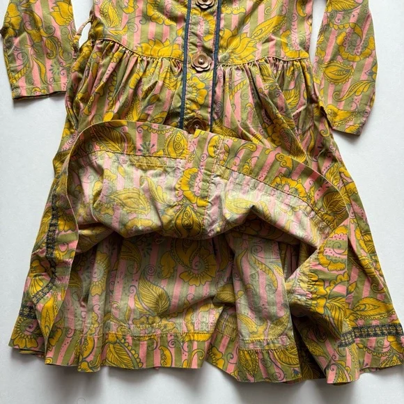 Matilda Jane Paisley Stripe Funky Pattern Pink, Yellow, & Olive Green Dress - Picture 6 of 9